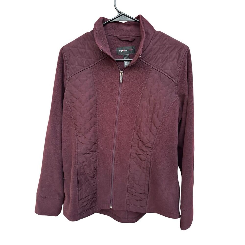 Style & Co Sport Women's M Burgundy Fleece Jacket‎ Long Sleeve Casual